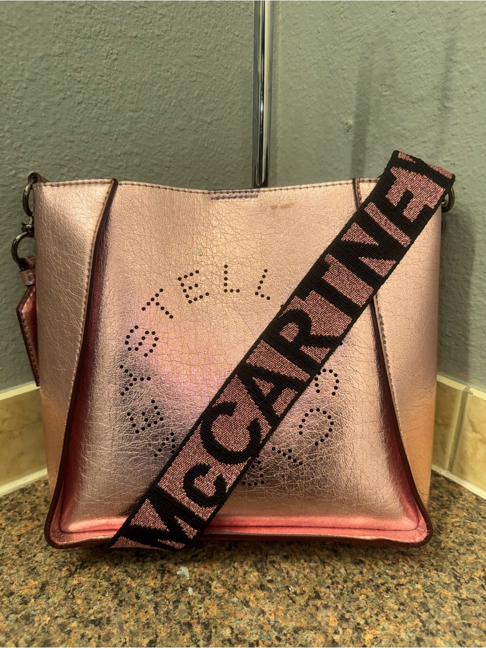 Stella McCartney Stella Logo Metallic Pink Crossbody Tote Bag EUC